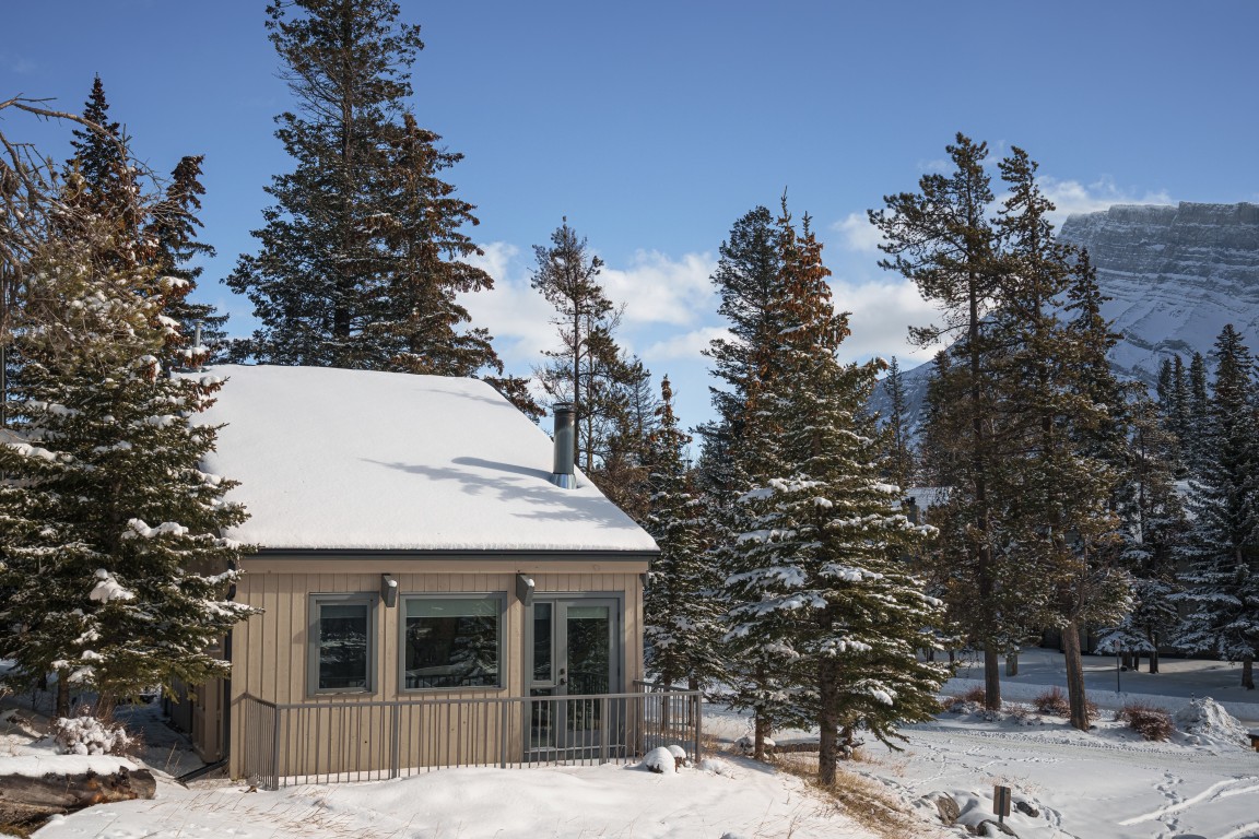 winter cabin views at tunnel mountain resort in banff